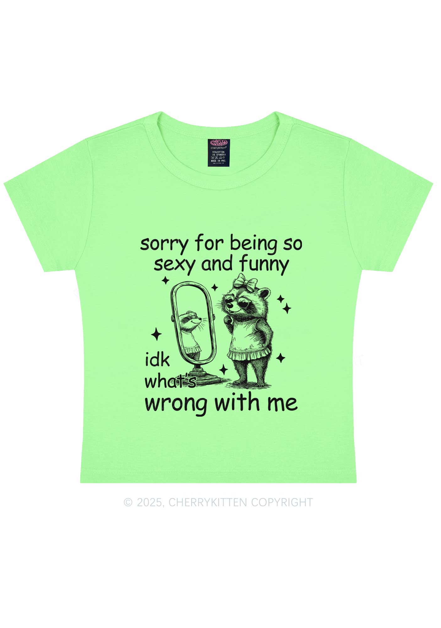 So Funny Raccoon Y2K Baby Tee Cherrykitten