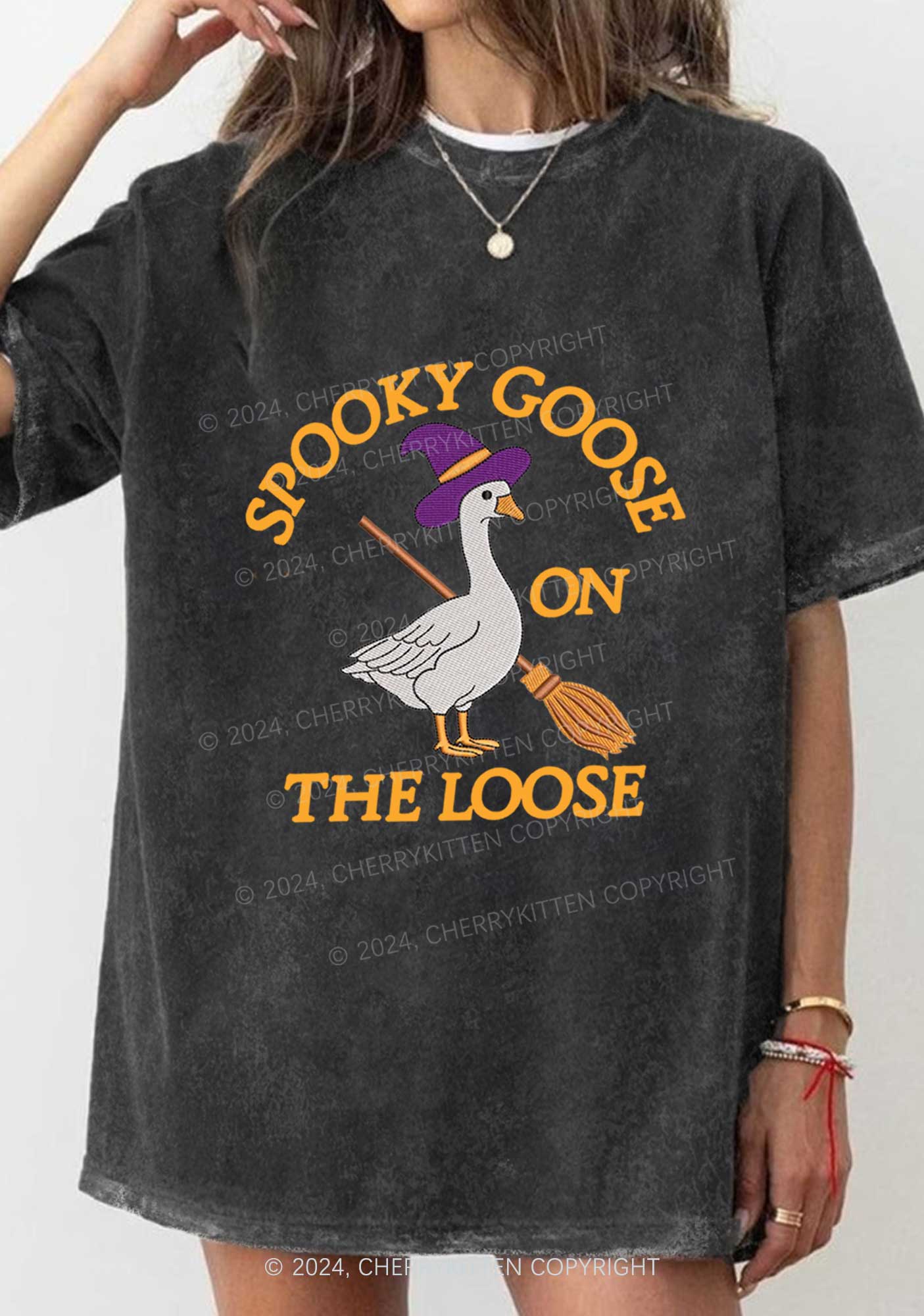 Halloween Spooky Goose Y2K Washed Tee Cherrykitten