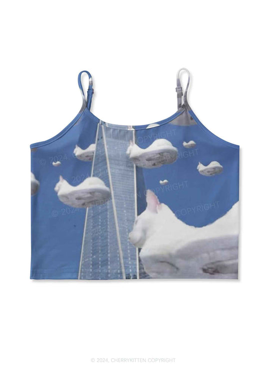 Flying Cats Y2K Print Cami Crop Top Cherrykitten