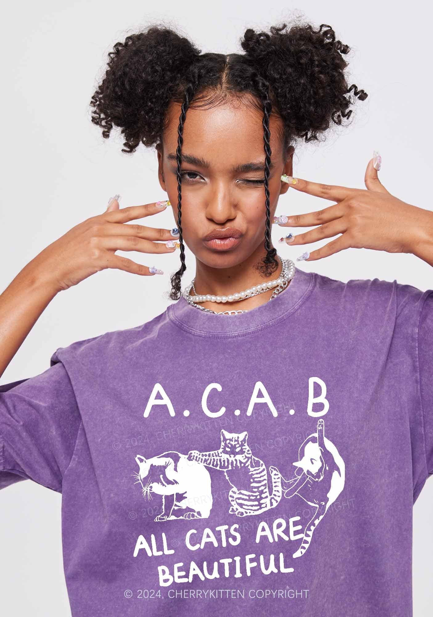 ACAB Cats Y2K Washed Tee Cherrykitten