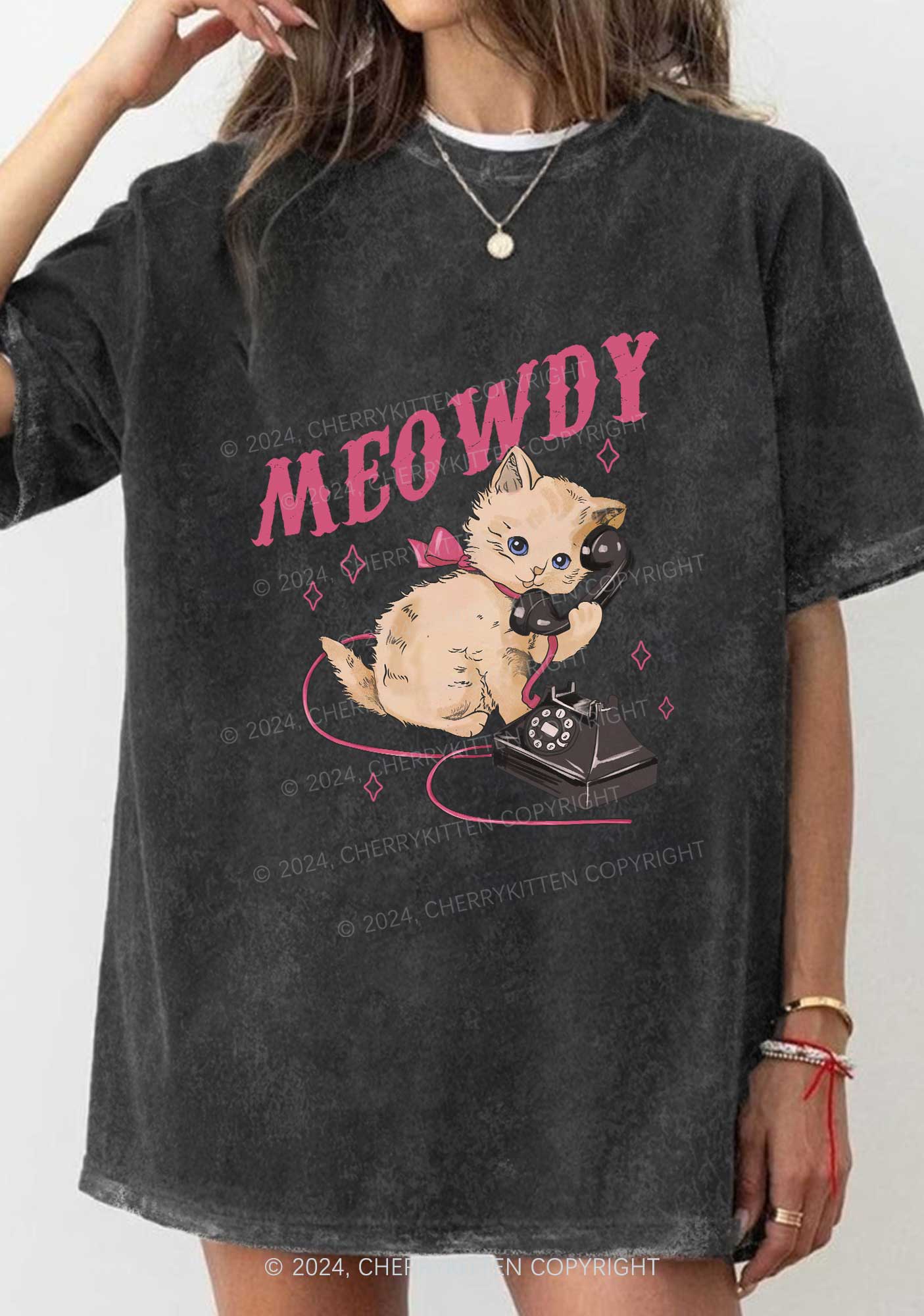 Meowdy Kitten Y2K Washed Tee Cherrykitten