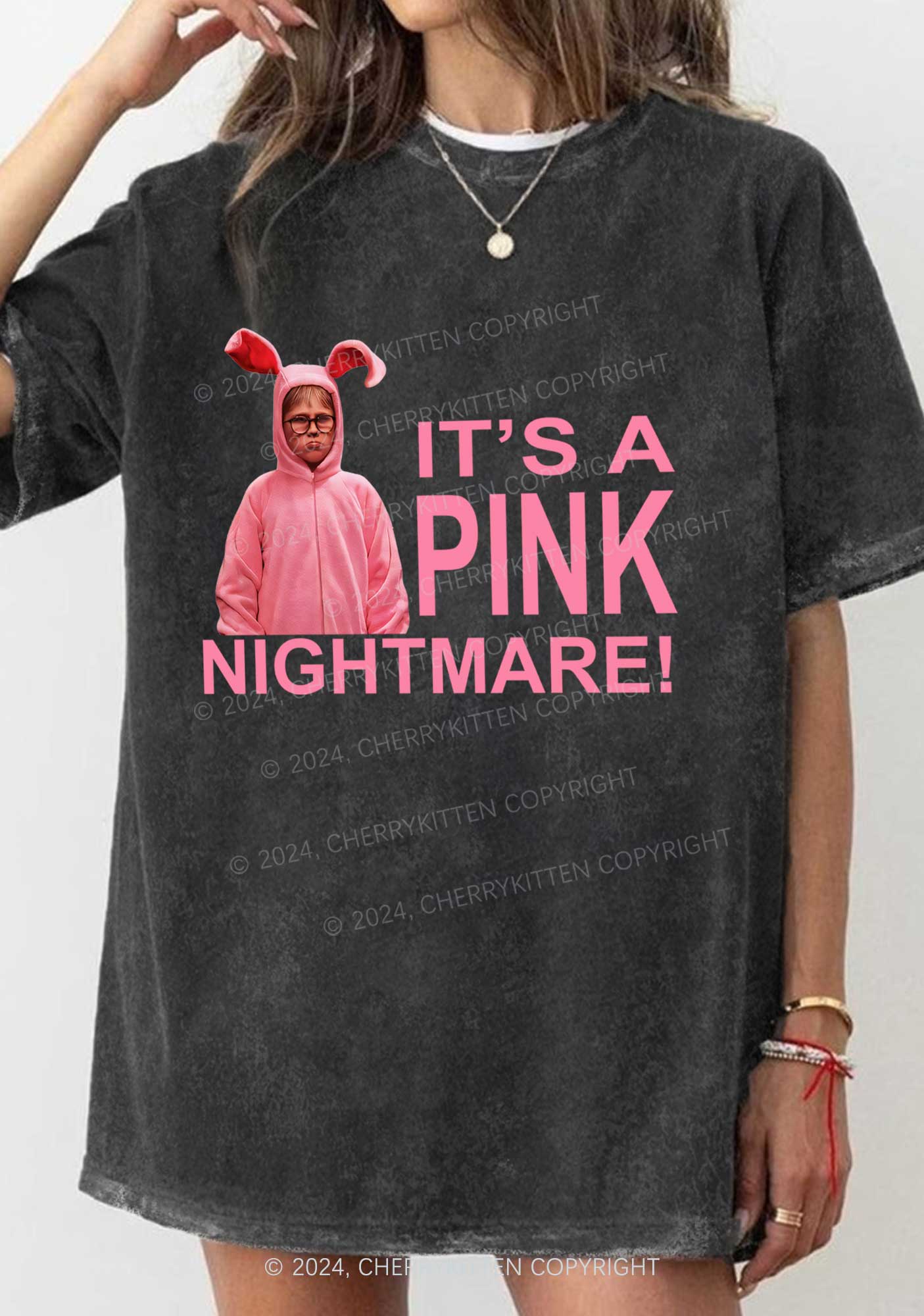 Christmas Pink Nightmare Y2K Washed Tee Cherrykitten