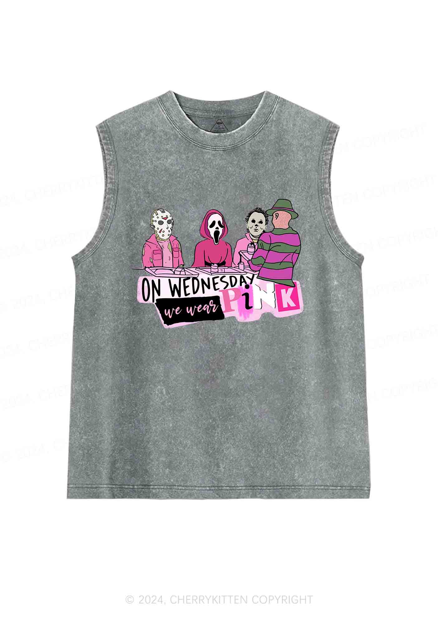 Halloween On Wednesday We Wear Pink Y2K Washed Tank Cherrykitten