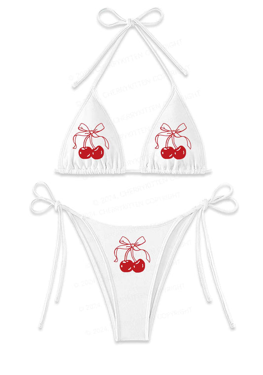 Bow Cherry Y2K Halter Triangle Bikini Set Cherrykitten
