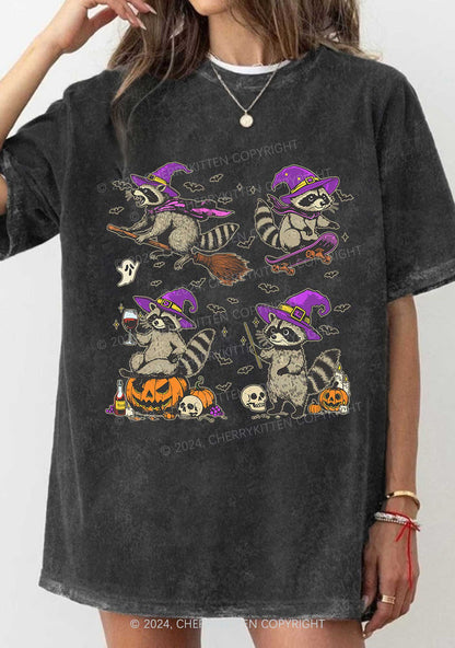 Halloween Raccoon Witch Y2K Washed Tee Cherrykitten