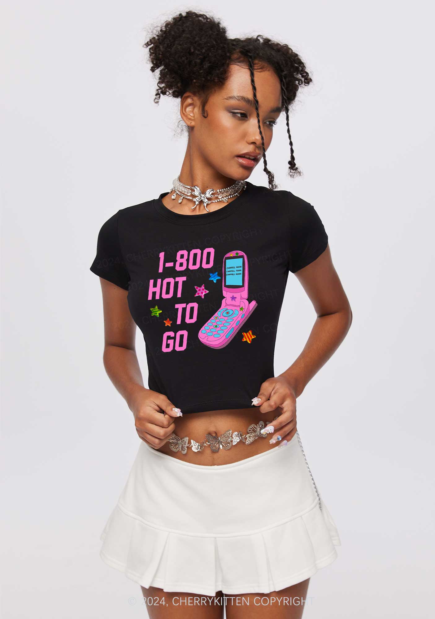 Hot To Go Phone Y2K Baby Tee Cherrykitten