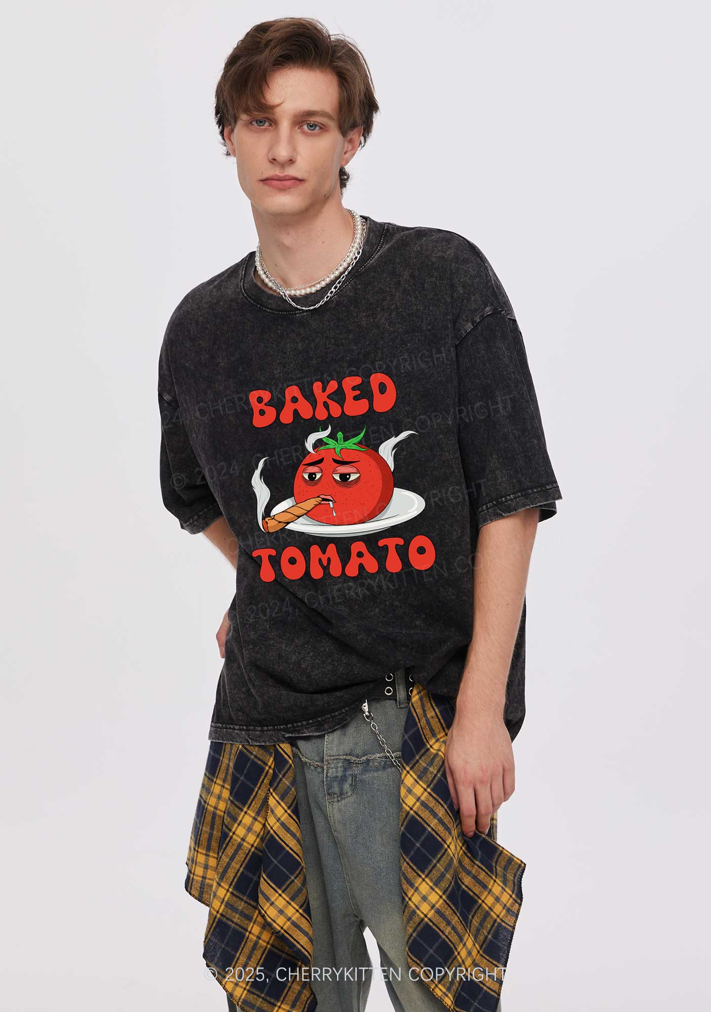 Baked Tomato Y2K Washed Tee Cherrykitten