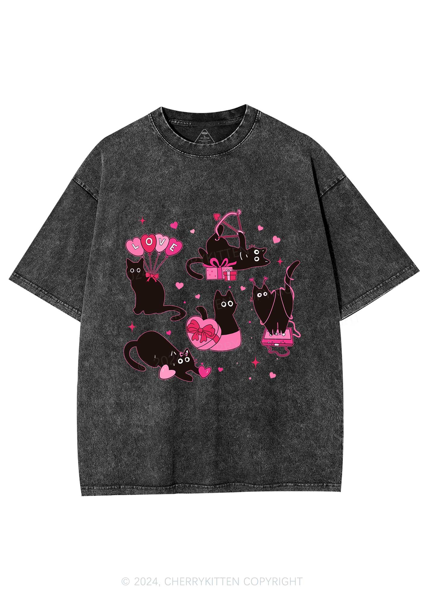 Black Kitten Y2K Valentine's Day Washed Tee Cherrykitten