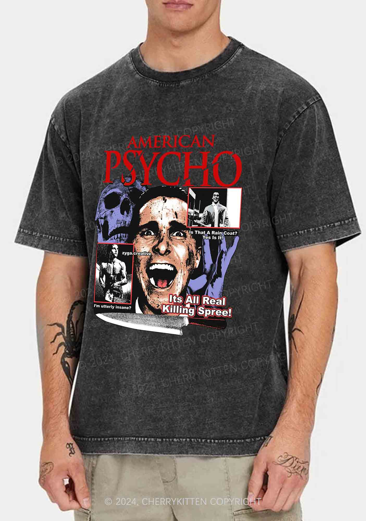 Halloween American Psycho Y2K Washed Tee Cherrykitten