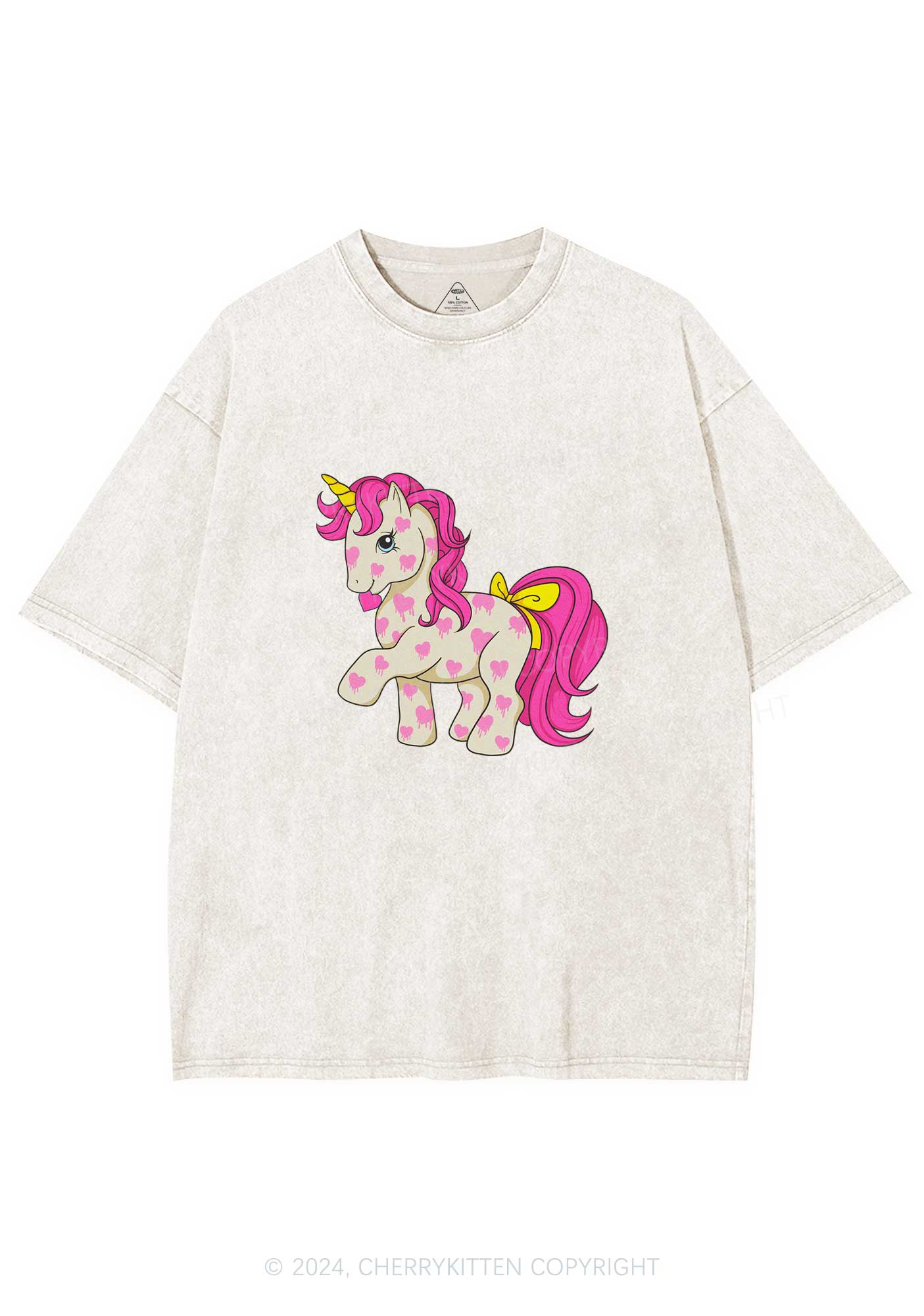 Pink Heart Unicorn Y2K Valentine's Day Washed Tee Cherrykitten