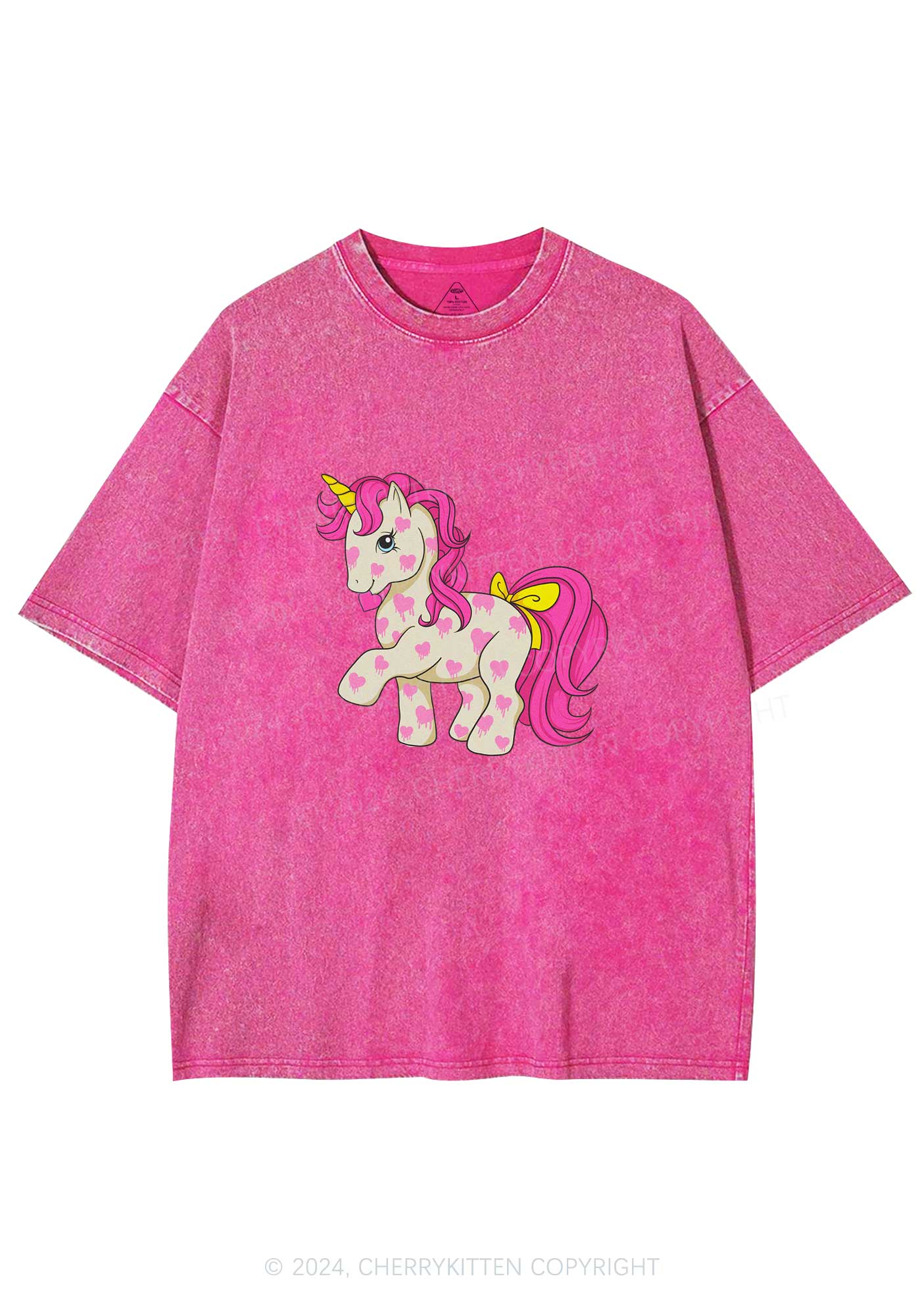 Pink Heart Unicorn Y2K Valentine's Day Washed Tee Cherrykitten