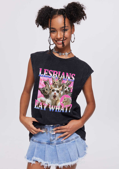 Lesbians Eat What Cat Y2K Washed Tank Cherrykitten