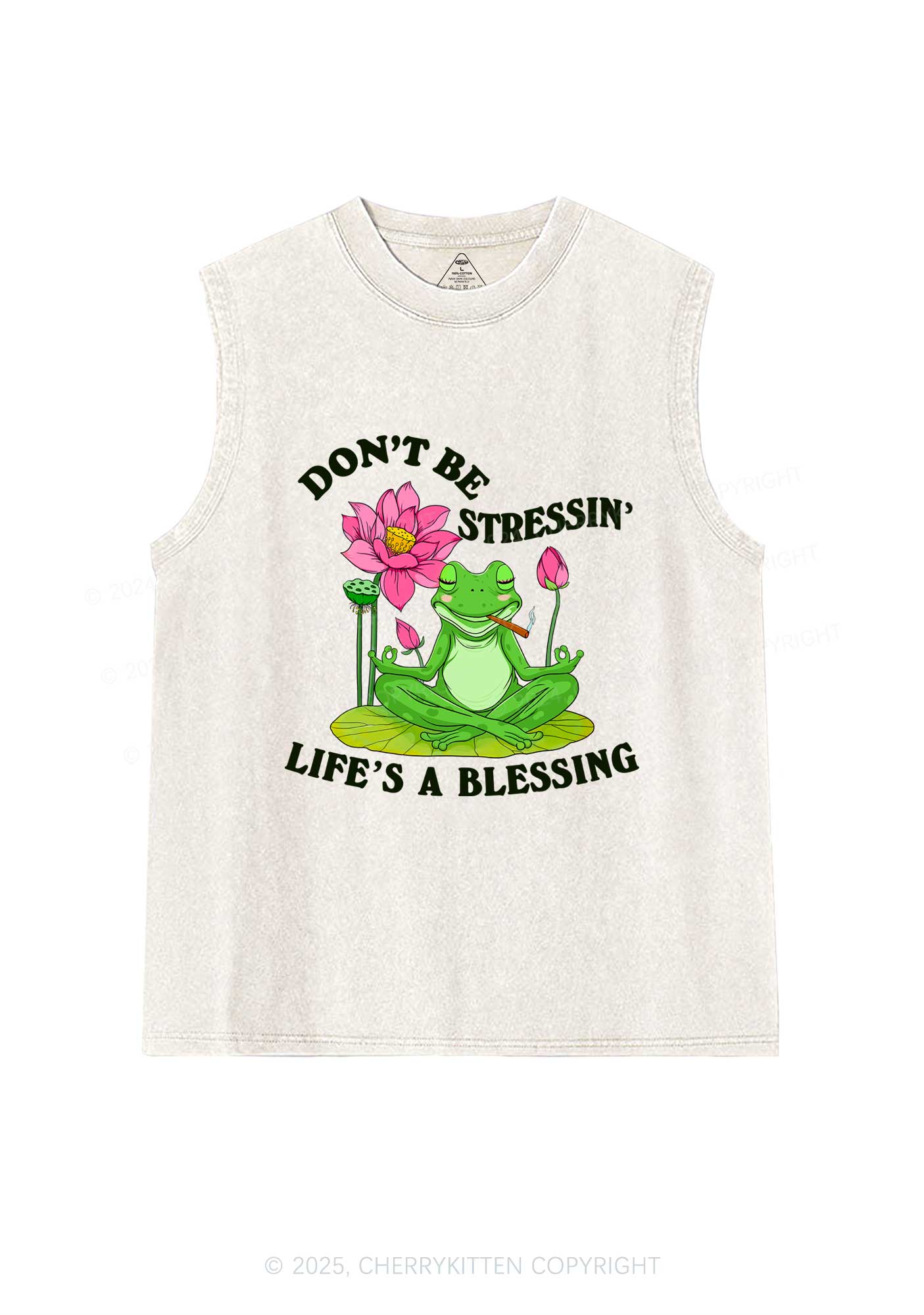 Dont Be Stressin Frog Y2K Washed Tank Cherrykitten