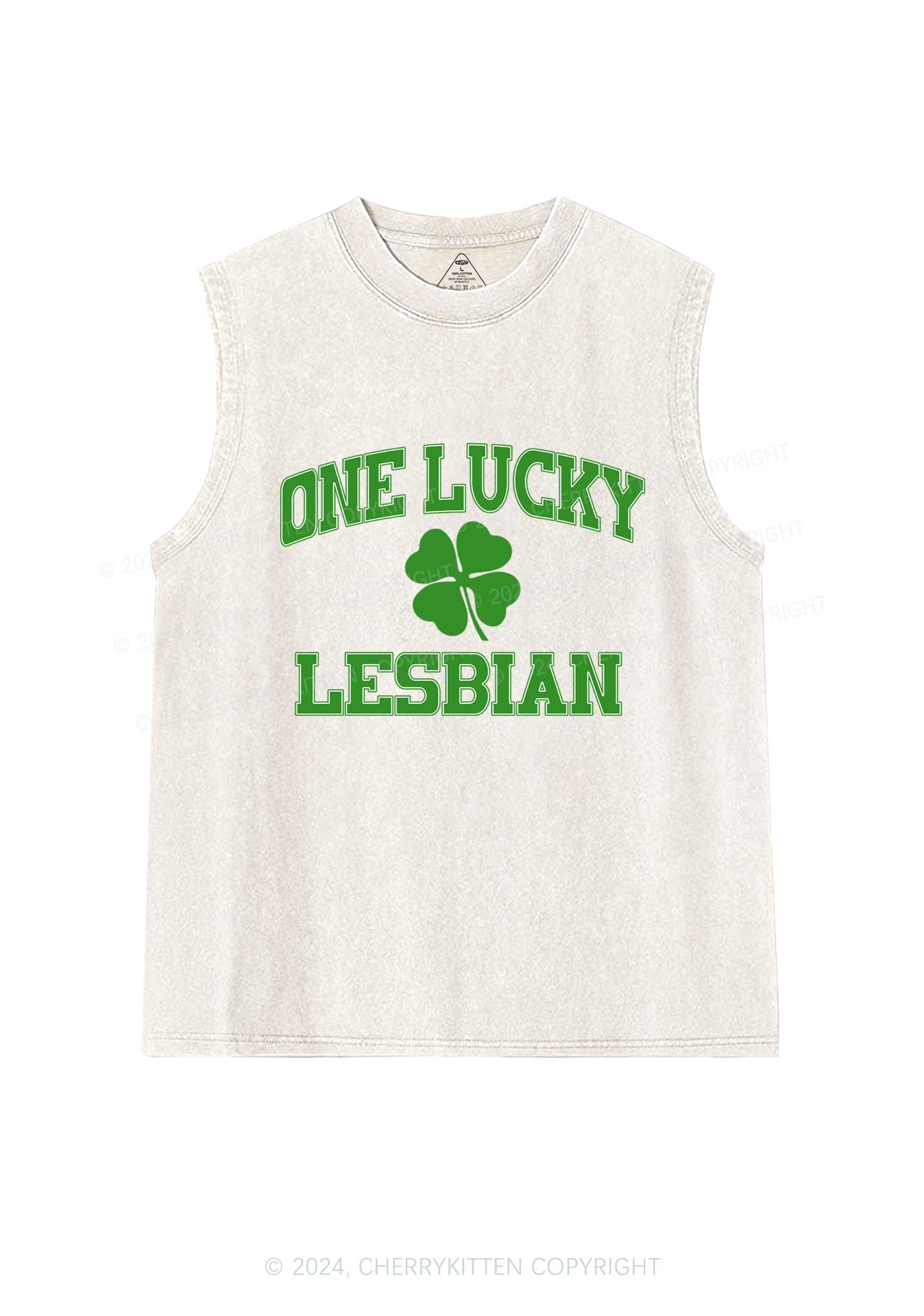 One Lucky Lesbian St Patricks Y2K Washed Tank Cherrykitten