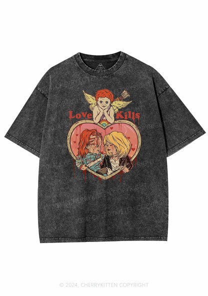 Halloween Love Kills Y2K Washed Tee Cherrykitten