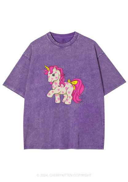 Pink Heart Unicorn Y2K Valentine's Day Washed Tee Cherrykitten