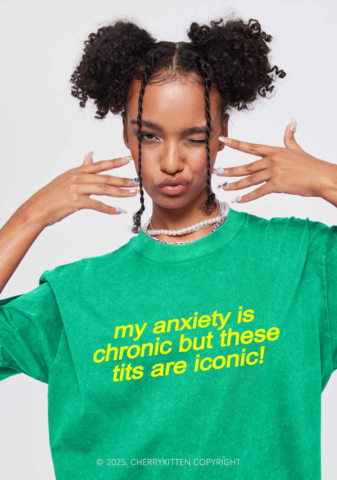 My Anxiety Is Chronic Y2K Washed Tee Cherrykitten