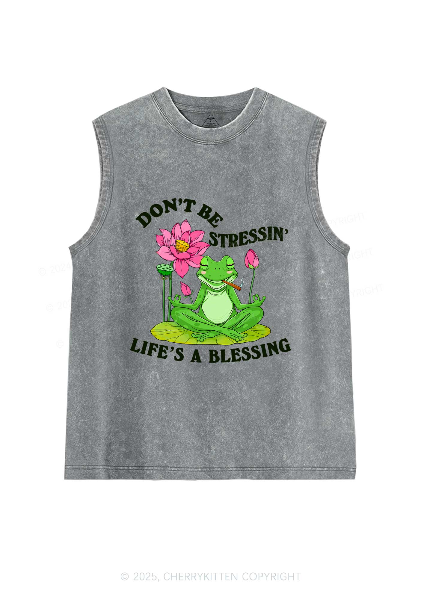 Dont Be Stressin Frog Y2K Washed Tank Cherrykitten