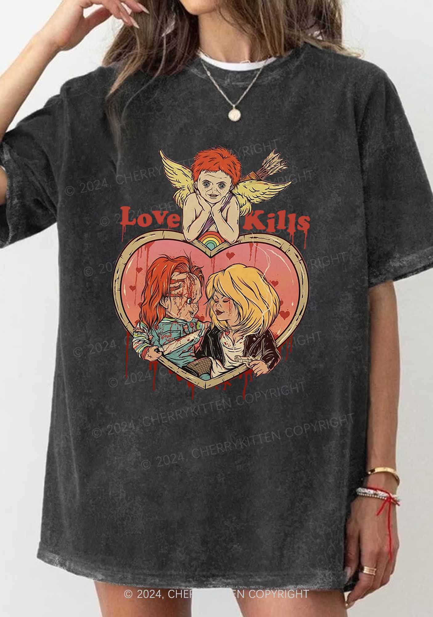 Halloween Love Kills Y2K Washed Tee Cherrykitten