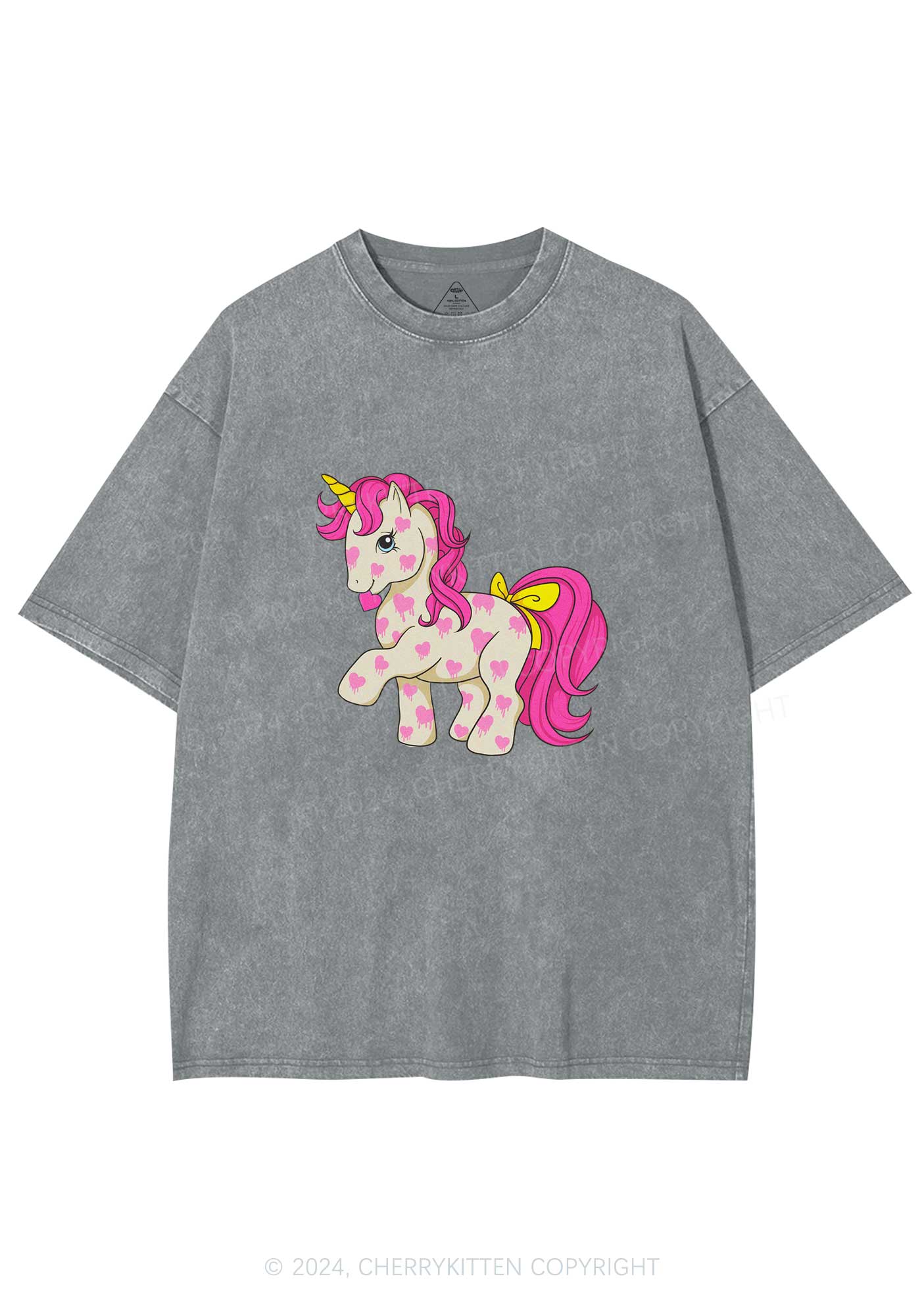 Pink Heart Unicorn Y2K Valentine's Day Washed Tee Cherrykitten