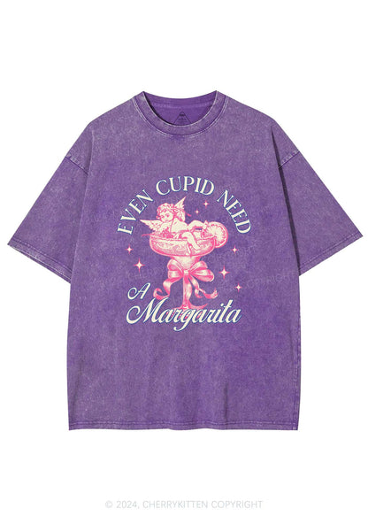 Cupid Needs Margarita Y2K Valentine's Day Washed Tee Cherrykitten