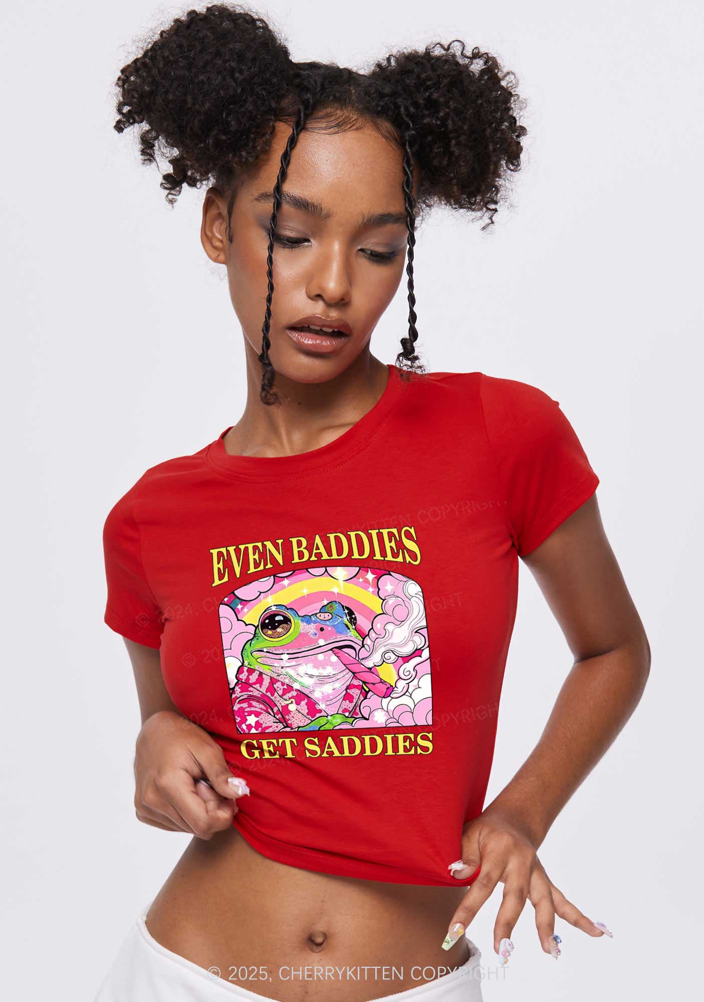 Baddies Smoking Frog Y2K Baby Tee Cherrykitten