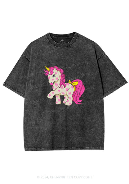 Pink Heart Unicorn Y2K Valentine's Day Washed Tee Cherrykitten