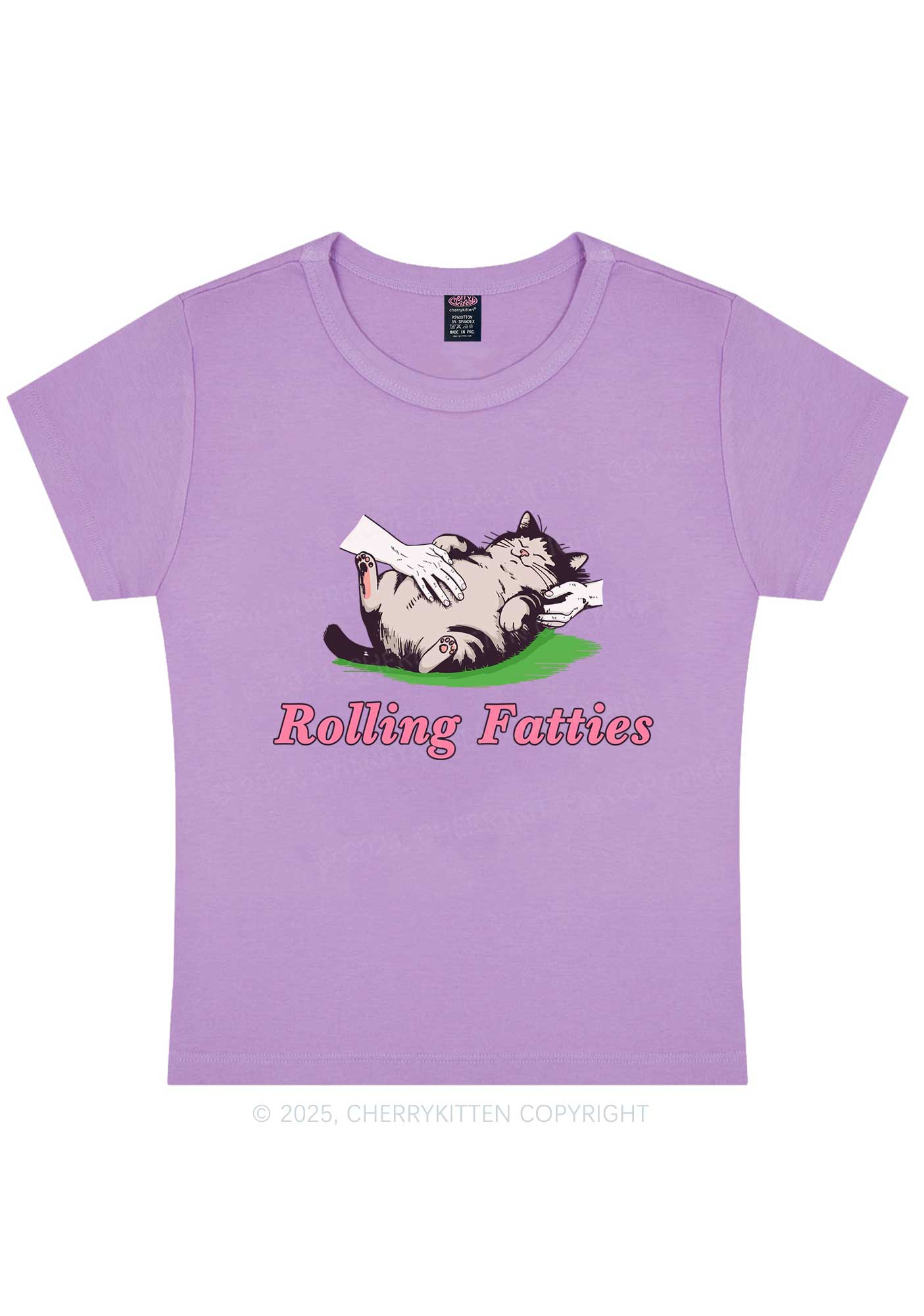 Rolling Fatties Cat Y2K Baby Tee Cherrykitten