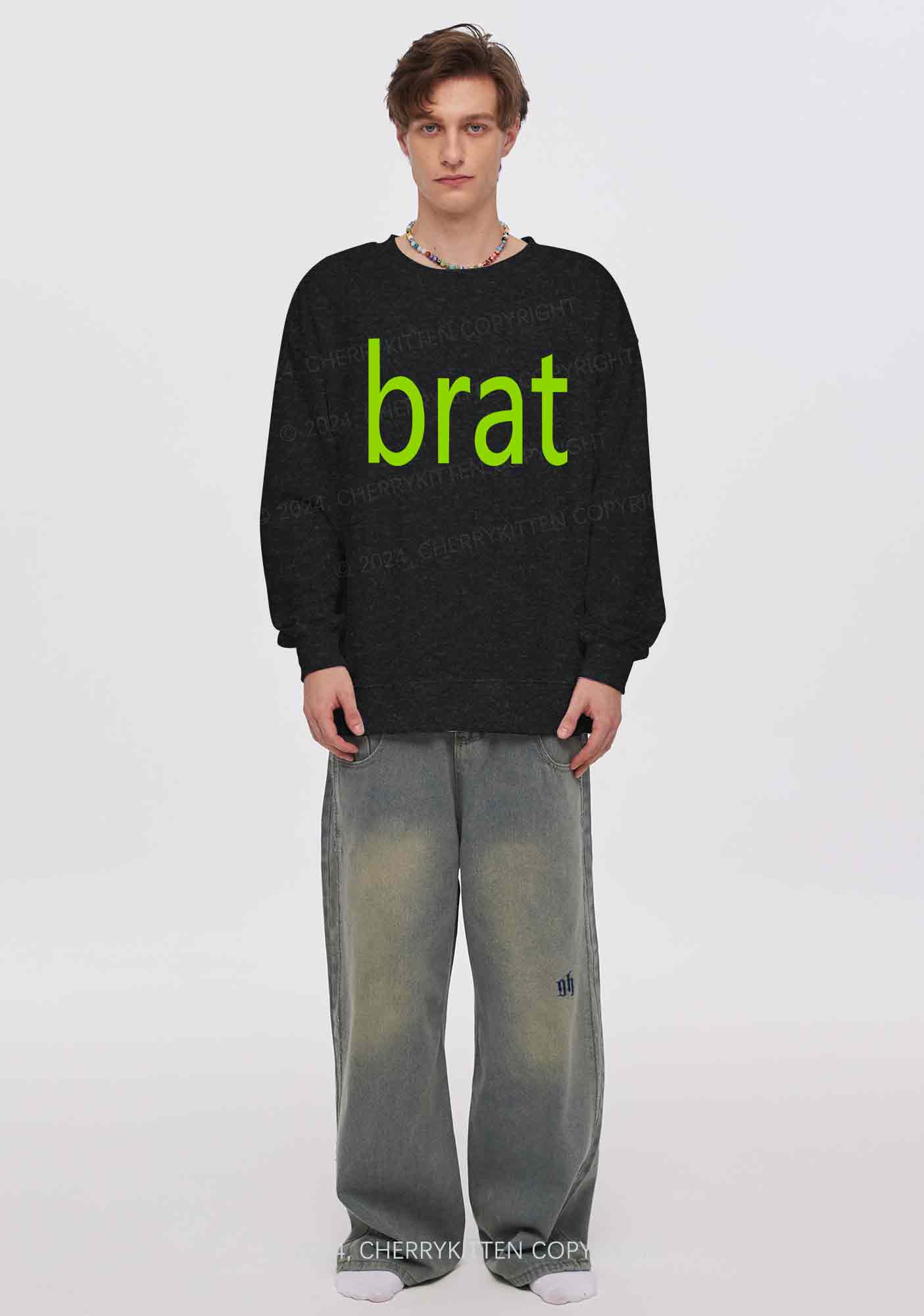 Green Brat Y2K Washed Sweatshirts Cherrykitten