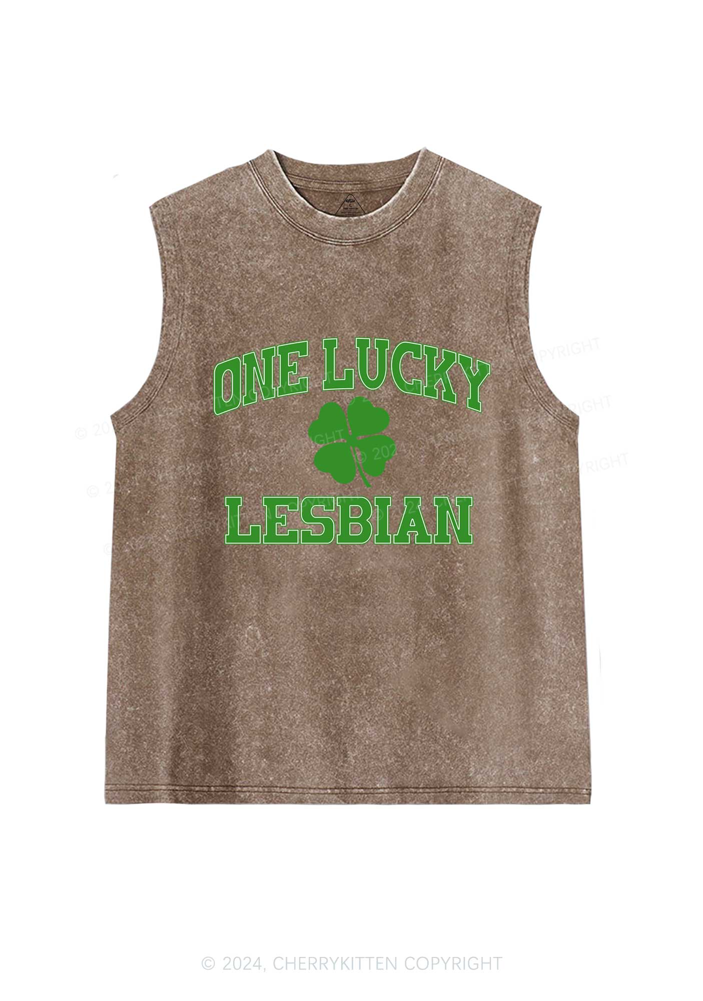 One Lucky Lesbian St Patricks Y2K Washed Tank Cherrykitten