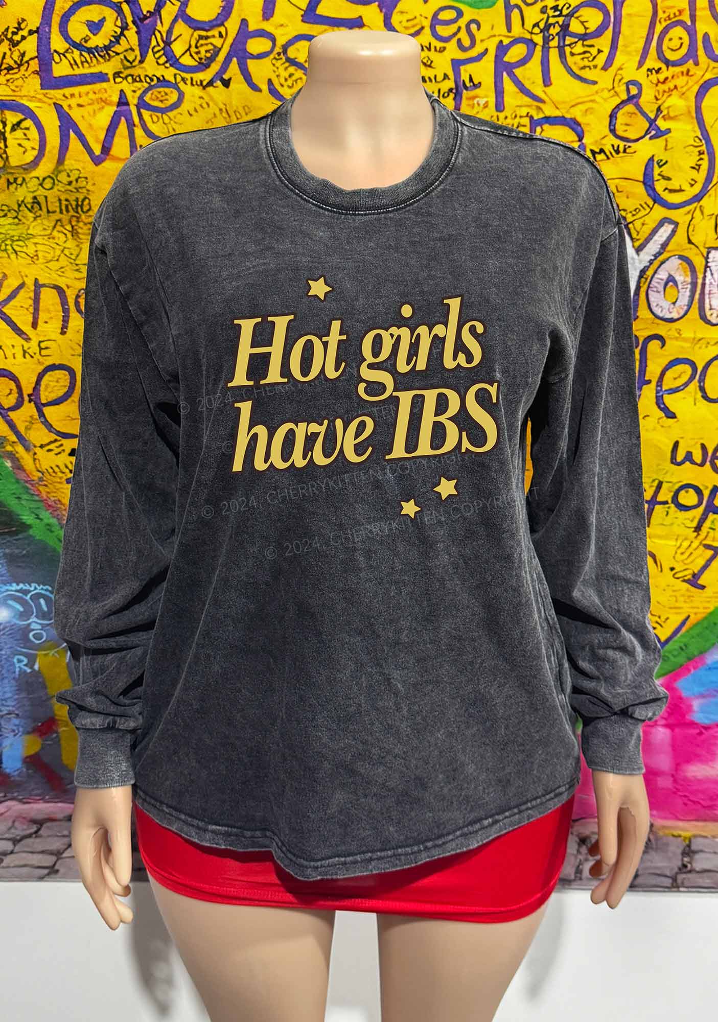 Hot Girls Have IBS Y2K Washed Long Sleeves Cherrykitten