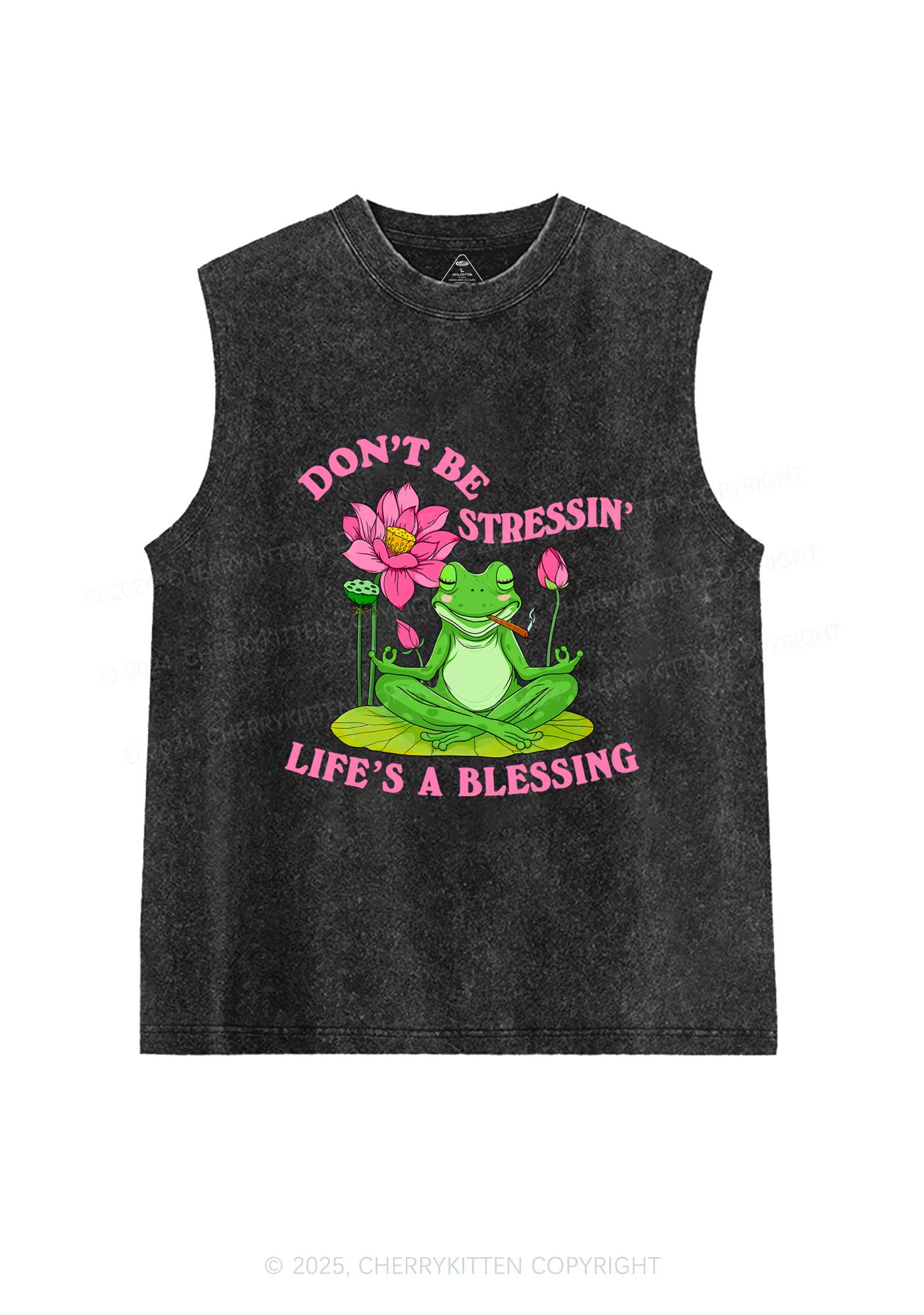 Dont Be Stressin Frog Y2K Washed Tank Cherrykitten