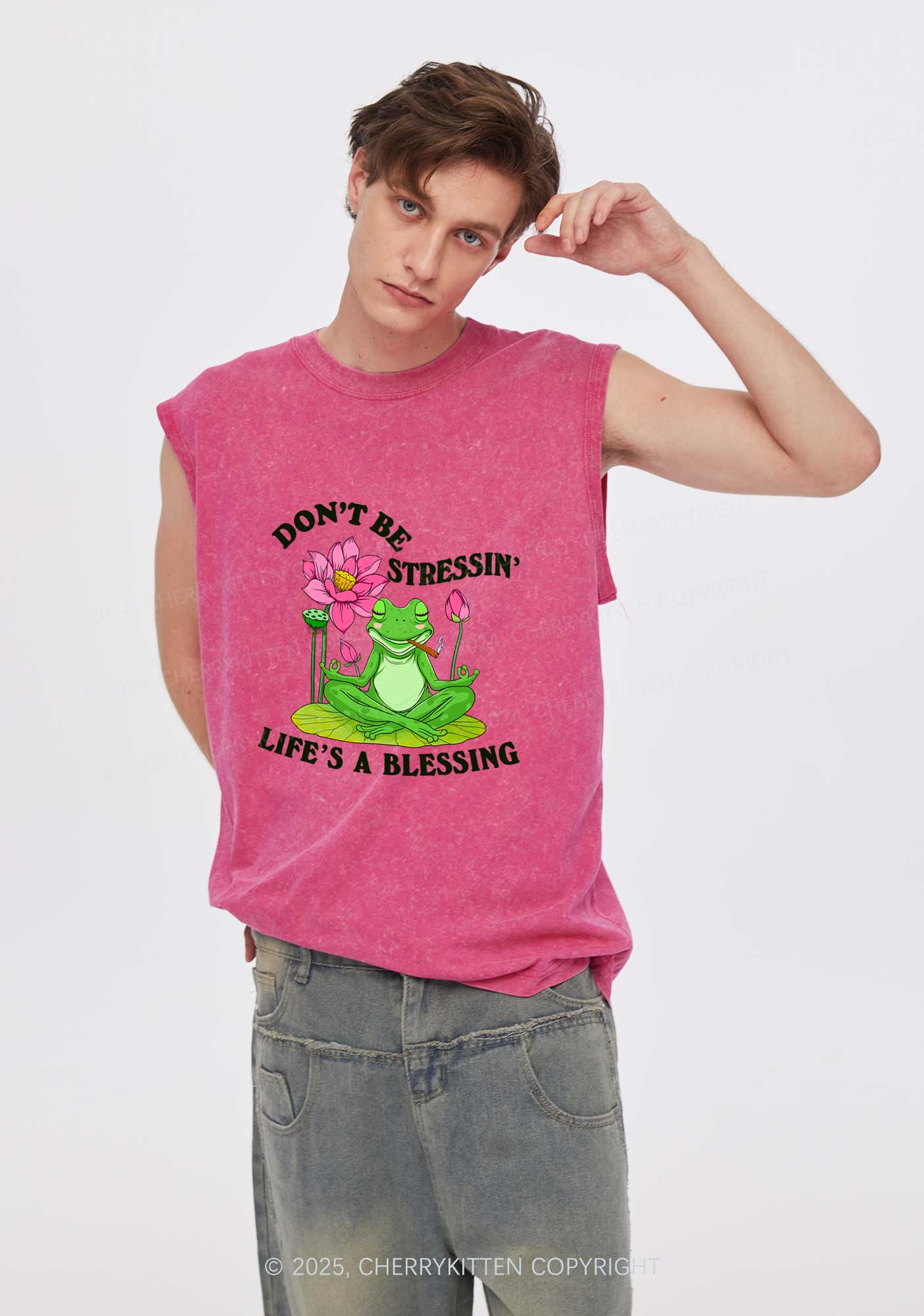 Dont Be Stressin Frog Y2K Washed Tank Cherrykitten