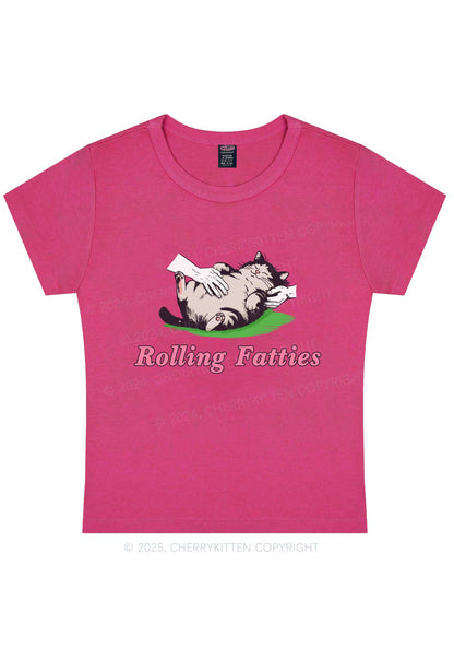 Rolling Fatties Cat Y2K Baby Tee Cherrykitten