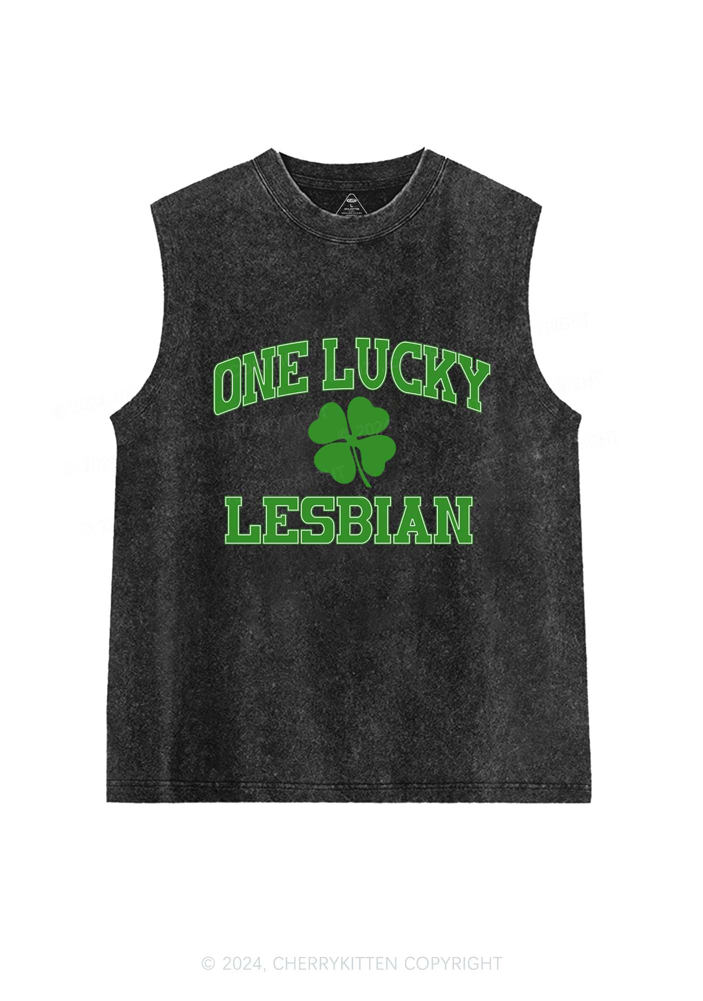 One Lucky Lesbian St Patricks Y2K Washed Tank Cherrykitten