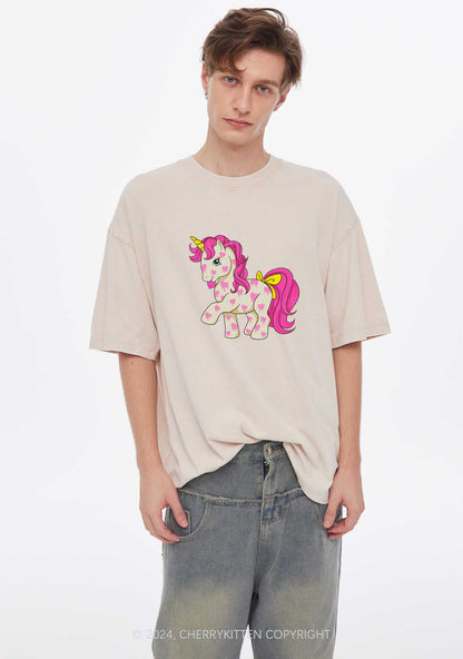 Pink Heart Unicorn Y2K Valentine's Day Washed Tee Cherrykitten