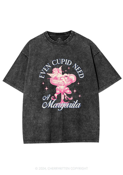 Cupid Needs Margarita Y2K Valentine's Day Washed Tee Cherrykitten