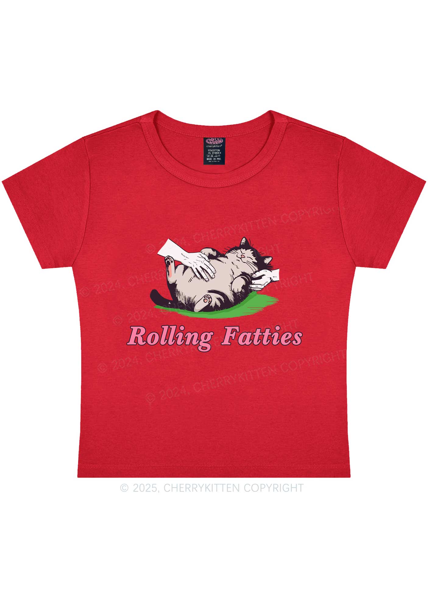 Rolling Fatties Cat Y2K Baby Tee Cherrykitten