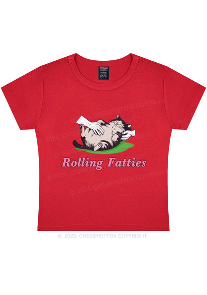 Rolling Fatties Cat Y2K Baby Tee Cherrykitten