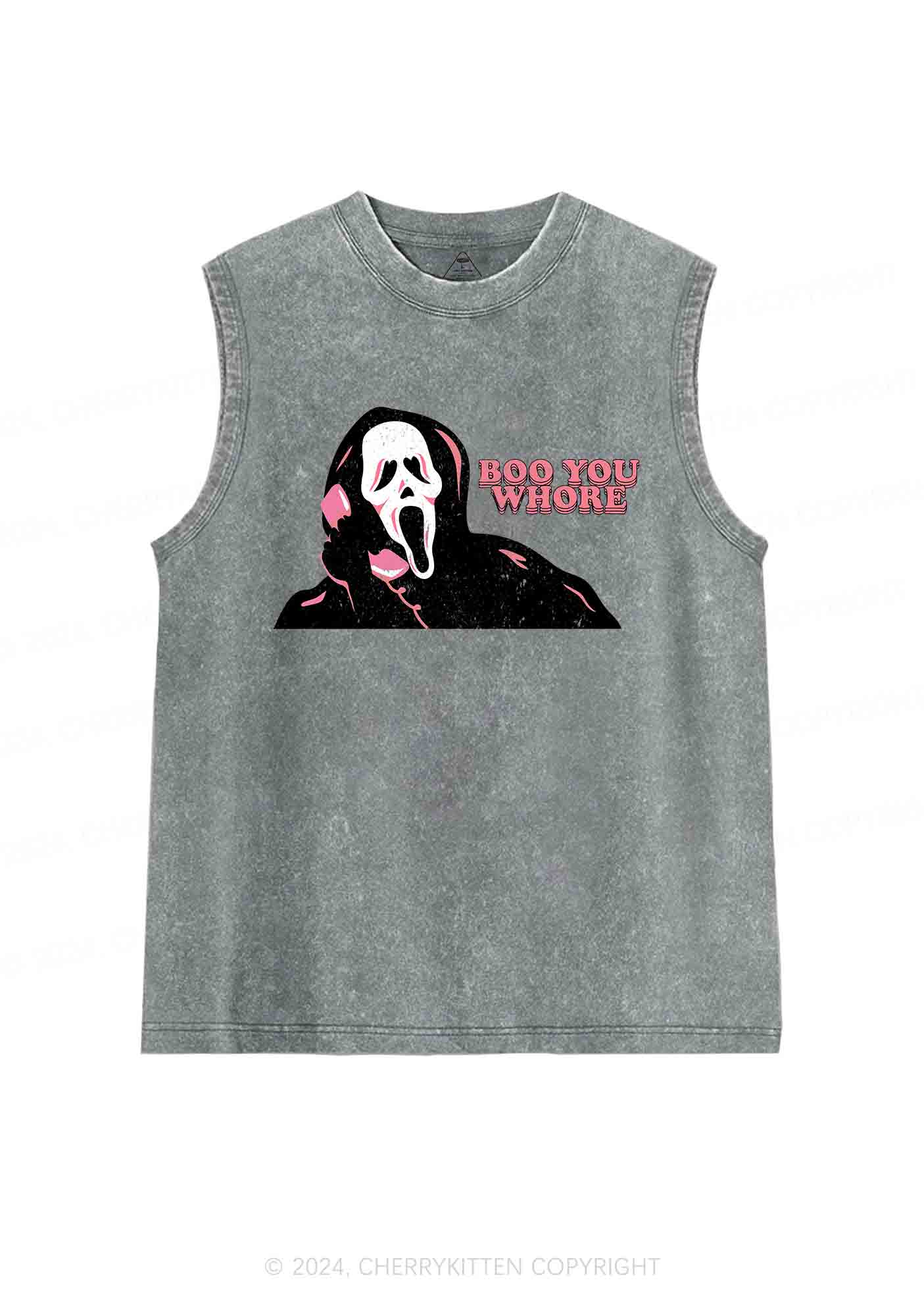 Halloween Skeleton Boo You Hore Y2K Washed Tank Cherrykitten