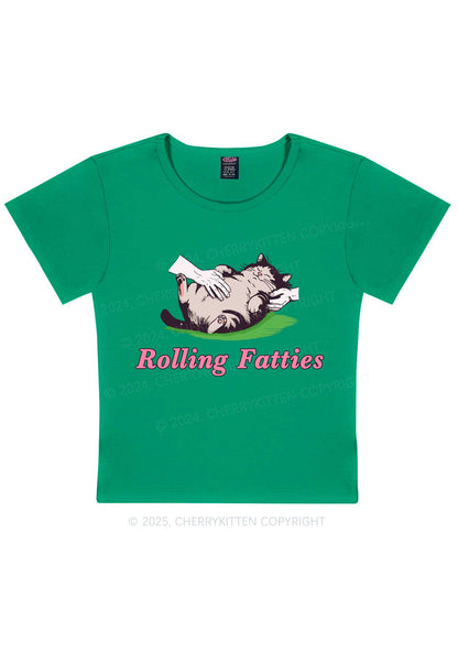 Rolling Fatties Cat Y2K Baby Tee Cherrykitten