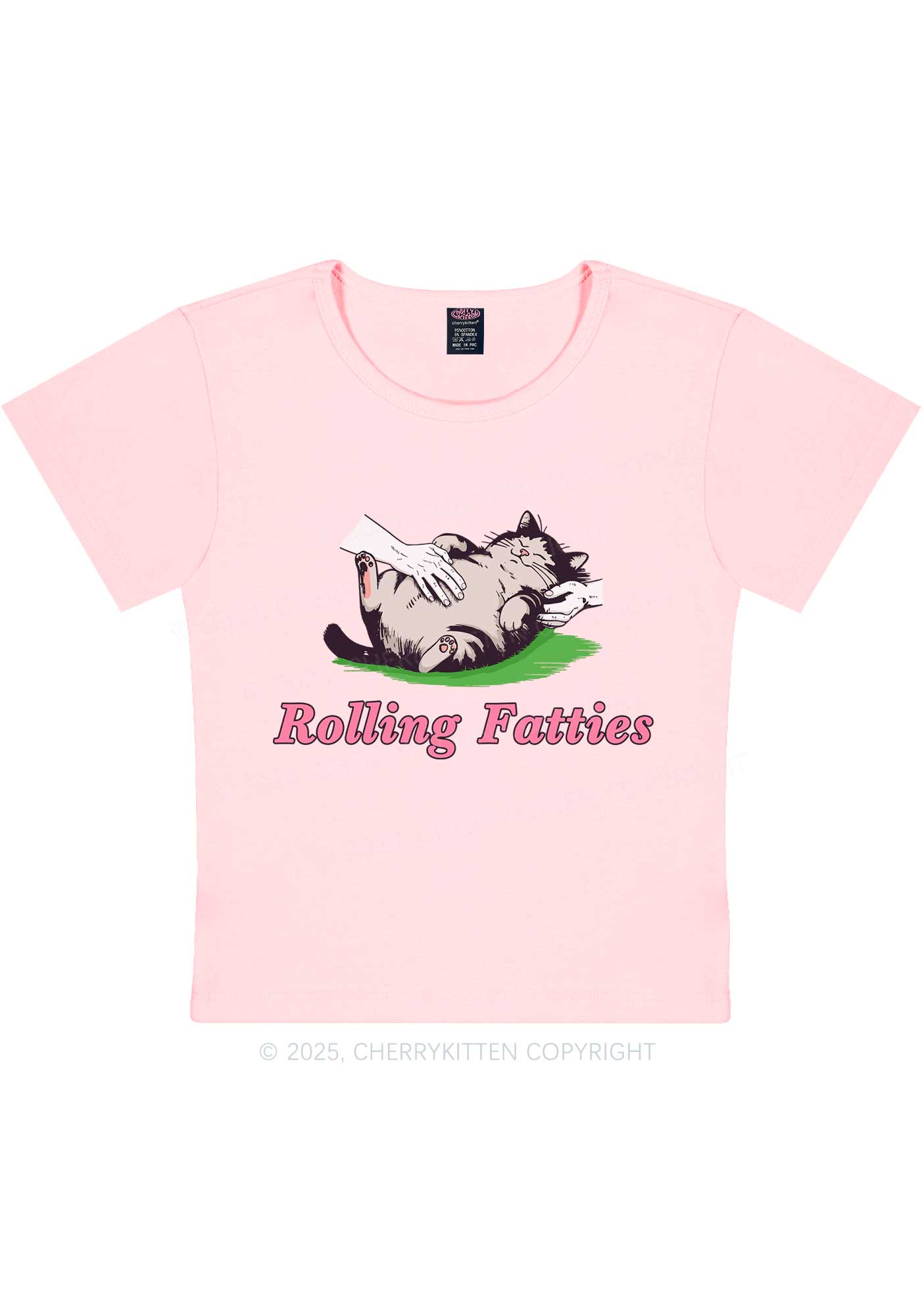 Rolling Fatties Cat Y2K Baby Tee Cherrykitten