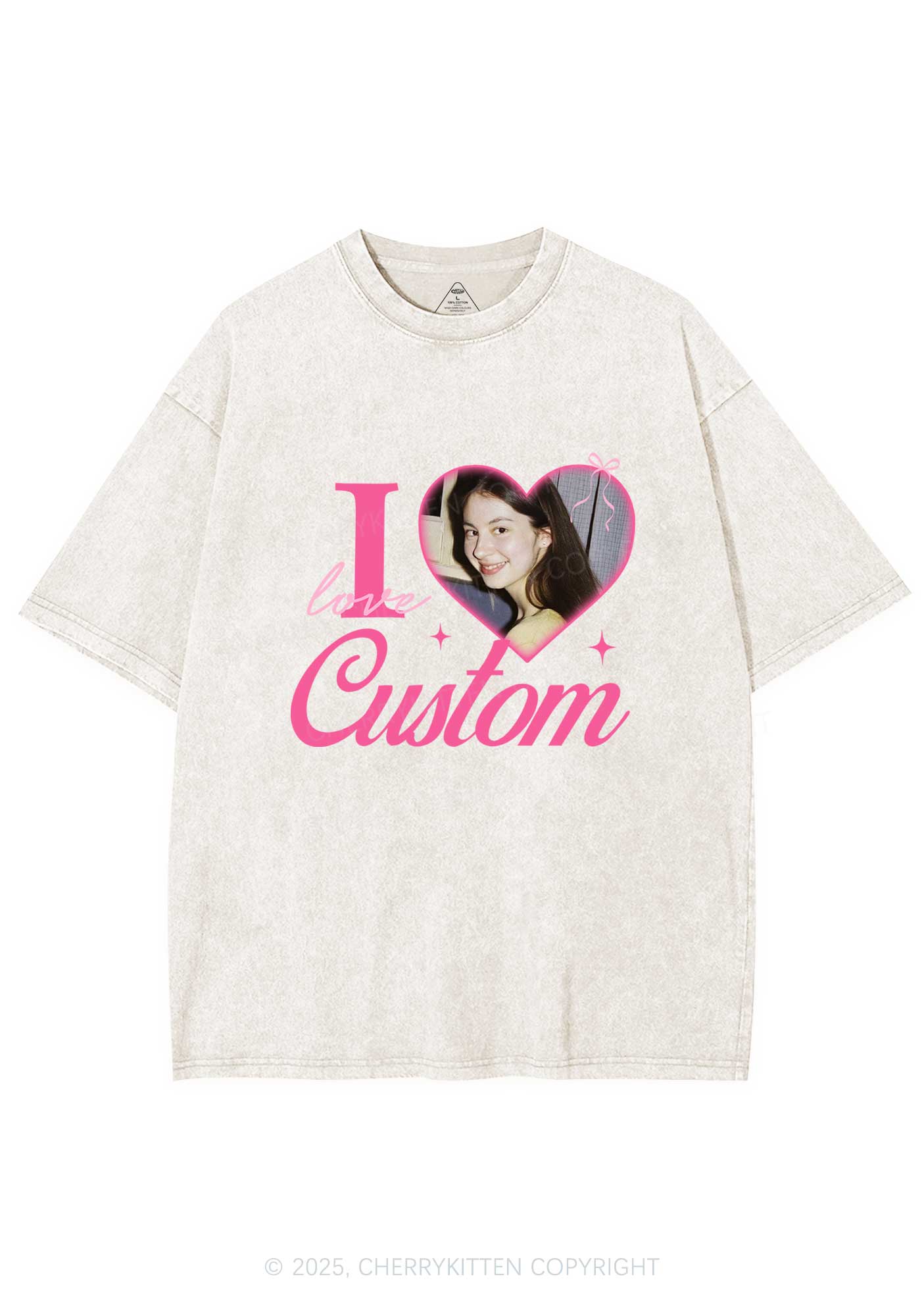 I Love Custom Photo Y2K Valentine's Day Washed Tee Cherrykitten