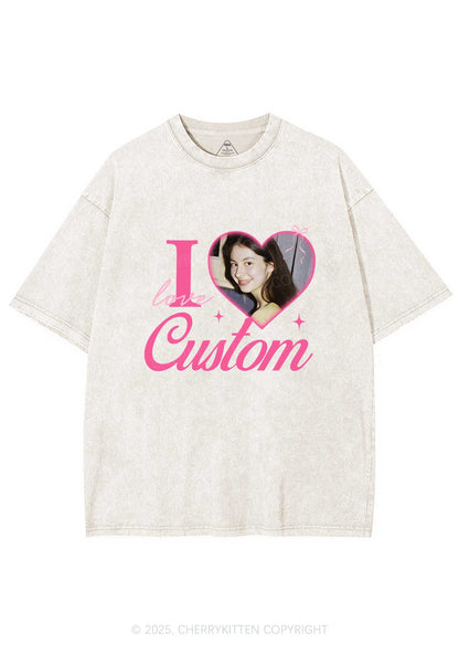 I Love Custom Photo Y2K Valentine's Day Washed Tee Cherrykitten