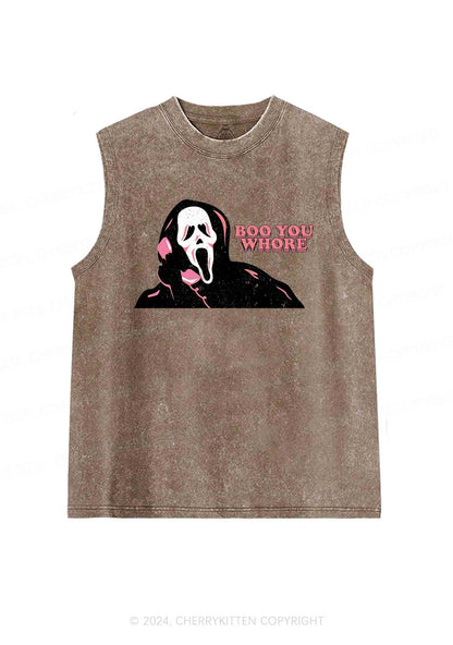 Halloween Skeleton Boo You Hore Y2K Washed Tank Cherrykitten