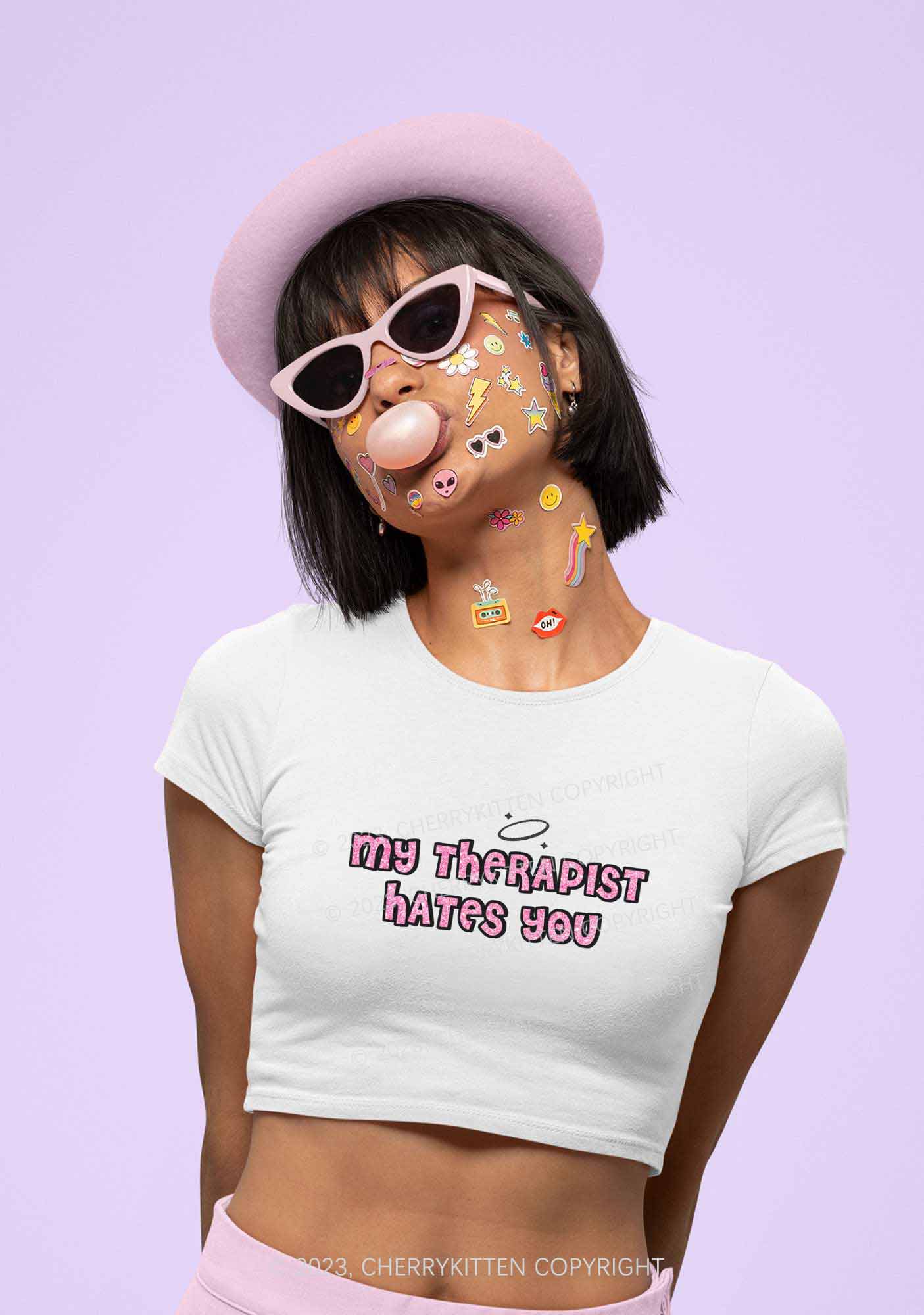 My Therapist Hates You Halo Y2K Baby Tee Cherrykitten