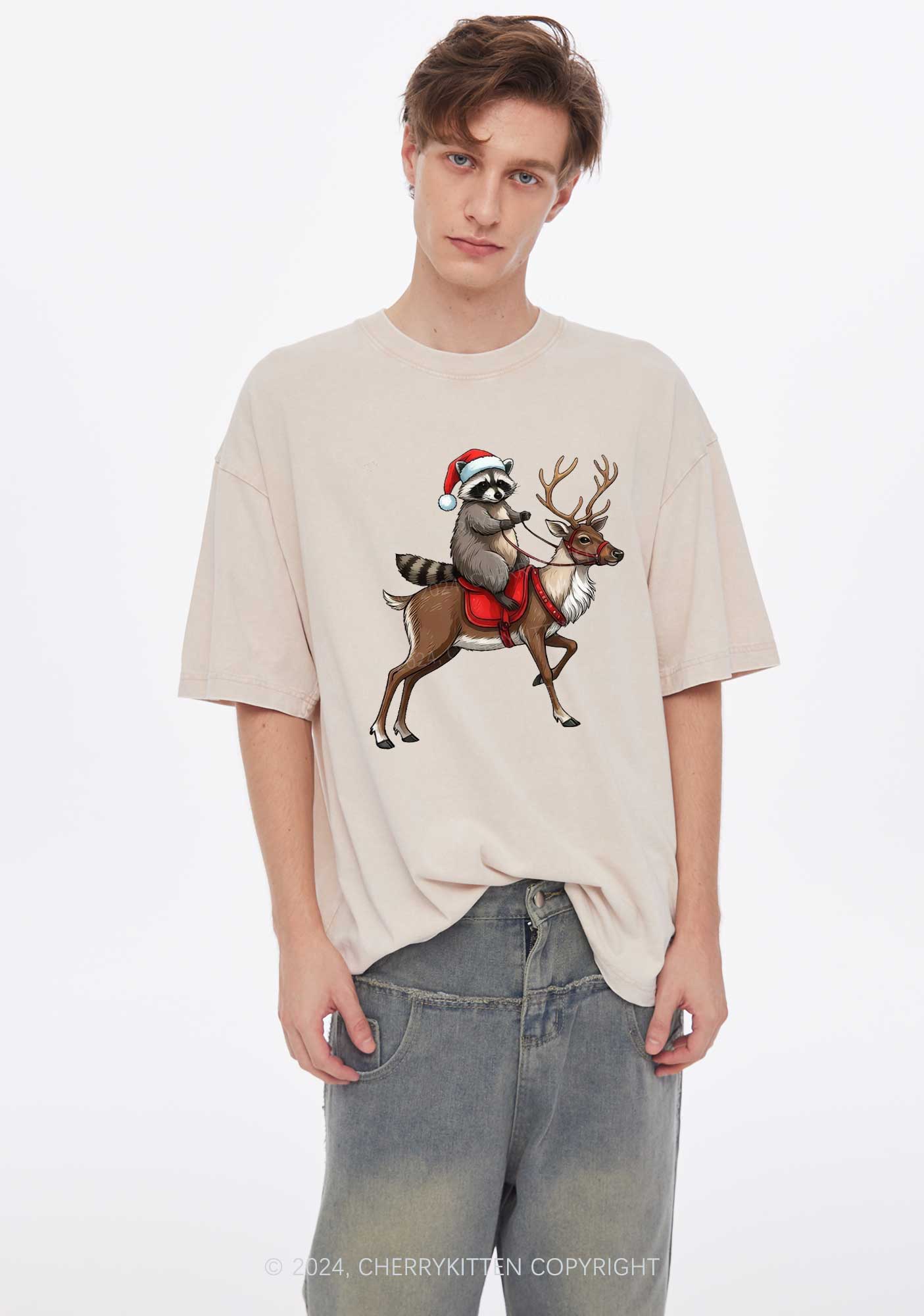 Christmas Feral Raccoon Y2K Washed Tee Cherrykitten