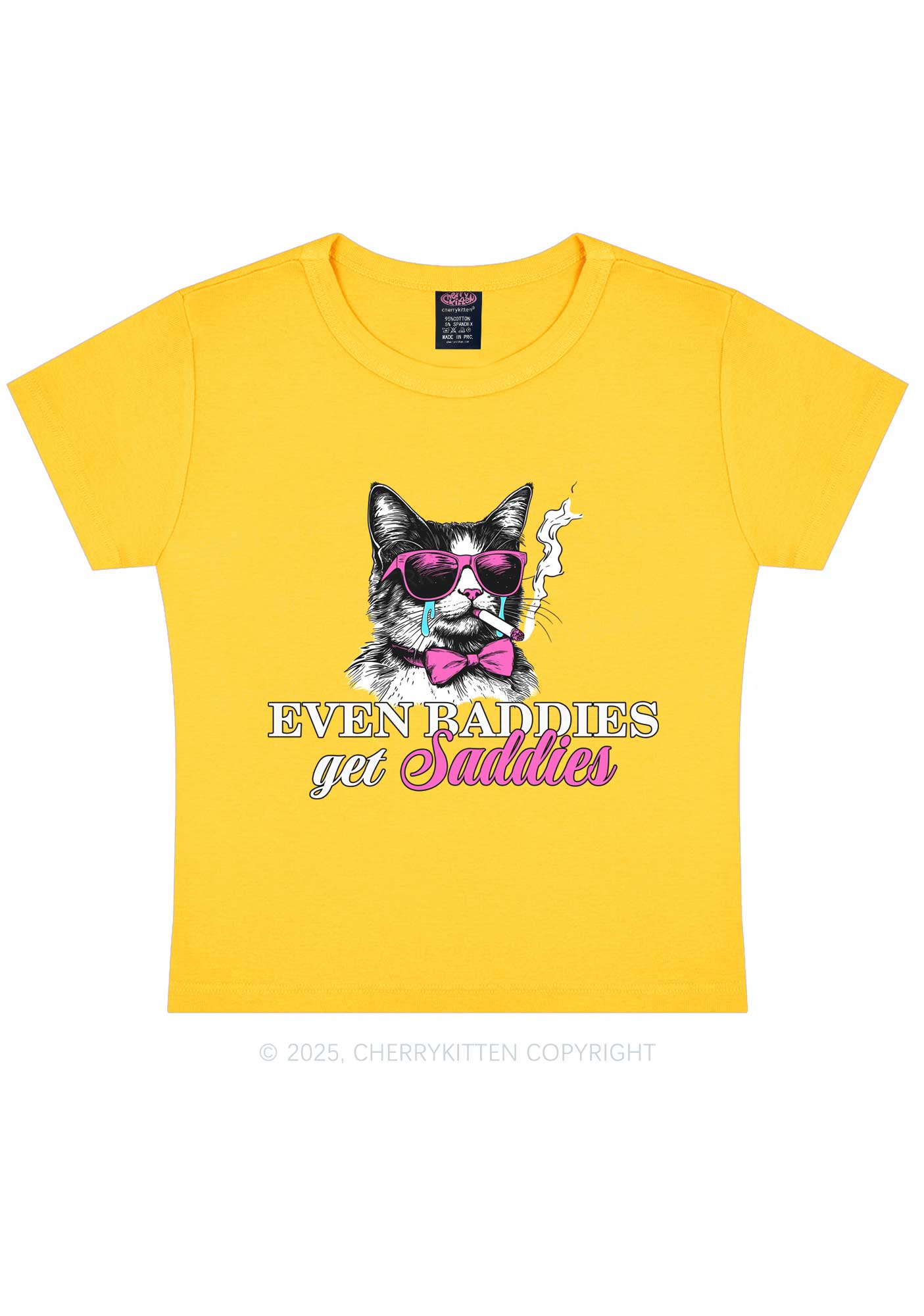 Baddies Cat Get Saddies Y2K Baby Tee Cherrykitten