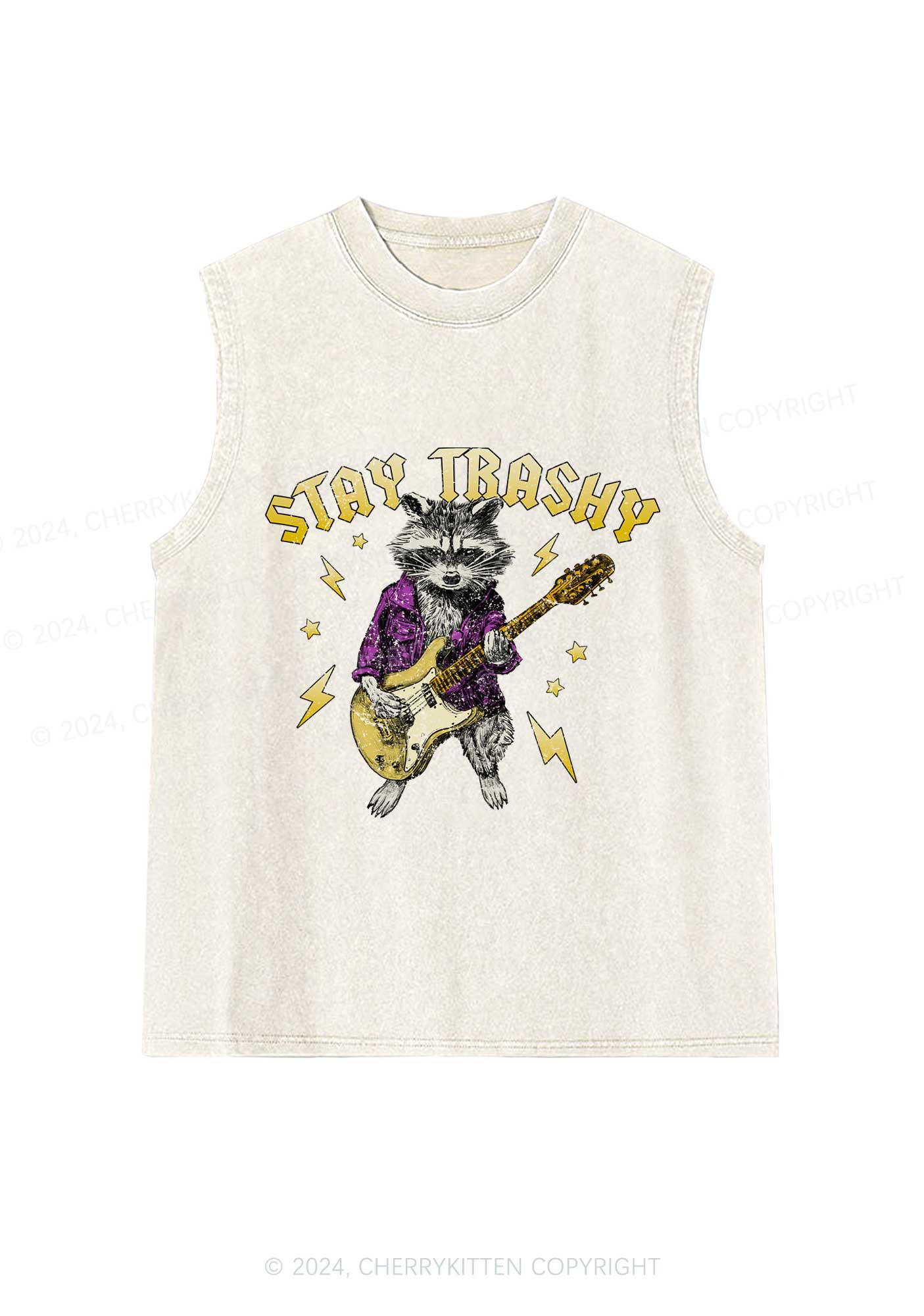 Stay Trashy Guitar Raccoon Y2K Washed Tank Cherrykitten