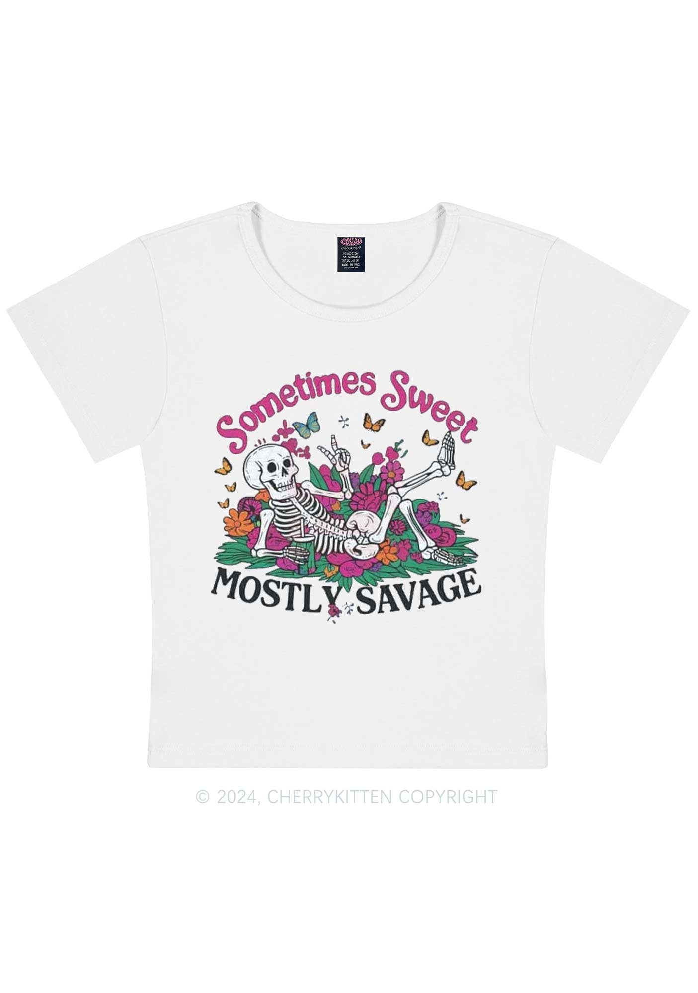 Halloween Mostly Savage Y2K Baby Tee Cherrykitten